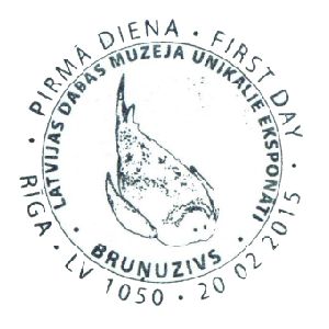 Devonian fish on postark of Lithuania 2015