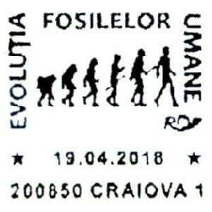 Human evolution sequence on commemorative postmark of Romania 2018