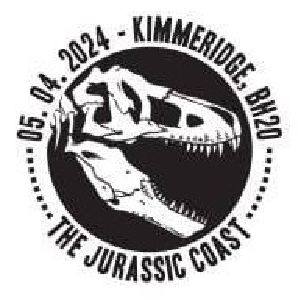 Tyrannosaurus rex on commemorative postmark of Great Britain 2024