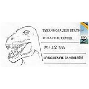 T-Rex dinosaur on postmark of USA 1989