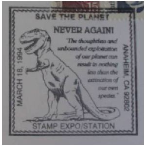 Tyrannosaurus rex on postmark of USA 1994