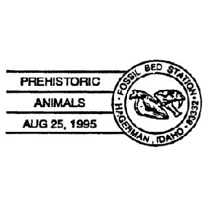 Skulls of prehistoric mammals on postmark of USA 1995