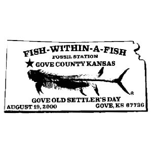 Fish fossil on postmark of USA 2000