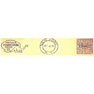 Brontosaurus on meter franking of Sinclair company of USA 1934