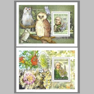 George de Buffonon and Carl Linnaeus on stamps of Chad 2004