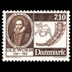 Ole Worm on stamp of Denmark 1988