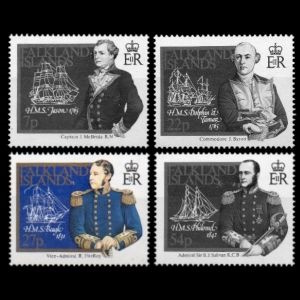 H.M.S. Beagle and its captain Fitz Roy on stamp of Falkland Islands 1985