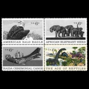 Allosaurus, Apatosaurus, Stegosaurus, American Museum of Natural History on stamps of USA 1970