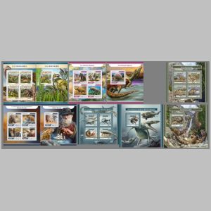 Dinosaurs and Charles Darwin on stamps of Djibouti 2017