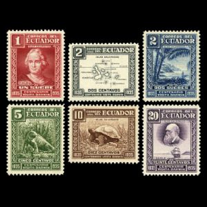 Charles Darwin on Galapagos discovery stamps of Ecuador 1936