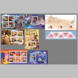 dinosaurs, prehistoric animals, early human on stamps of Guinea 2011