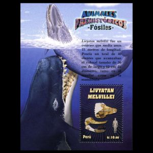 Fossils of Prehistoric animals, Levyatan Melvillei on stamp of Peru 2011