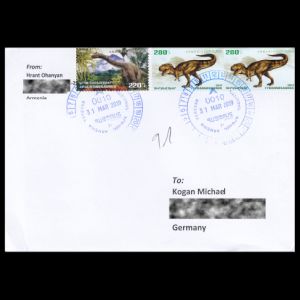 Tyrannosaurus and Argentinosaurus on circulated cover of Armenia 2019