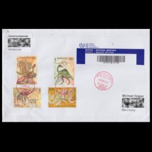 Dinosaur stamps of Mongolia 2022 on a cover to Germany