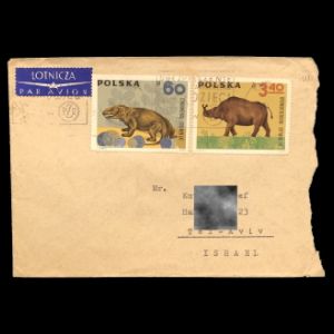Stamps of Poland 1966 with Prehistoric animals on circulated covers