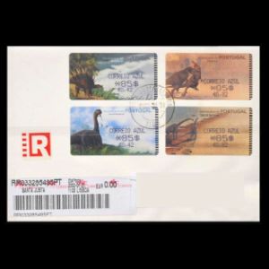 Dinosaurs ATM stamps of Portugal 2000  on circulated cover