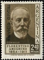 Florentino Ameghino on definitive stamp of Argentina 1957 Florentino Ameghino on definitive stamp of Argentina 1957