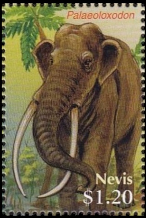 Palaeoloxodon antiquus on stamp of Nevis 2005