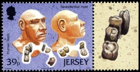 Human fossil on stamp Human fossil on stamp