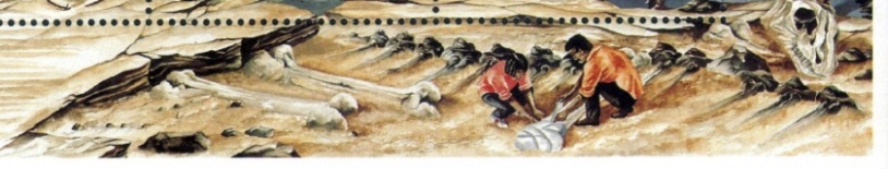 Paleiontologists dig for dinosaur bones on stamp Paleiontologists dig for dinosaur bones on stamp