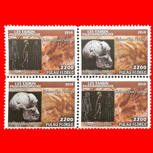 Homo floresensis on fake stamp of Indonesian island Pulau Flores 2014 Homo floresensis on fake stamp of Indonesian island Pulau Flores 2014